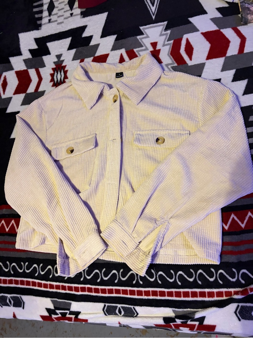 Women's Cream Corduroy Button-Up Jacket